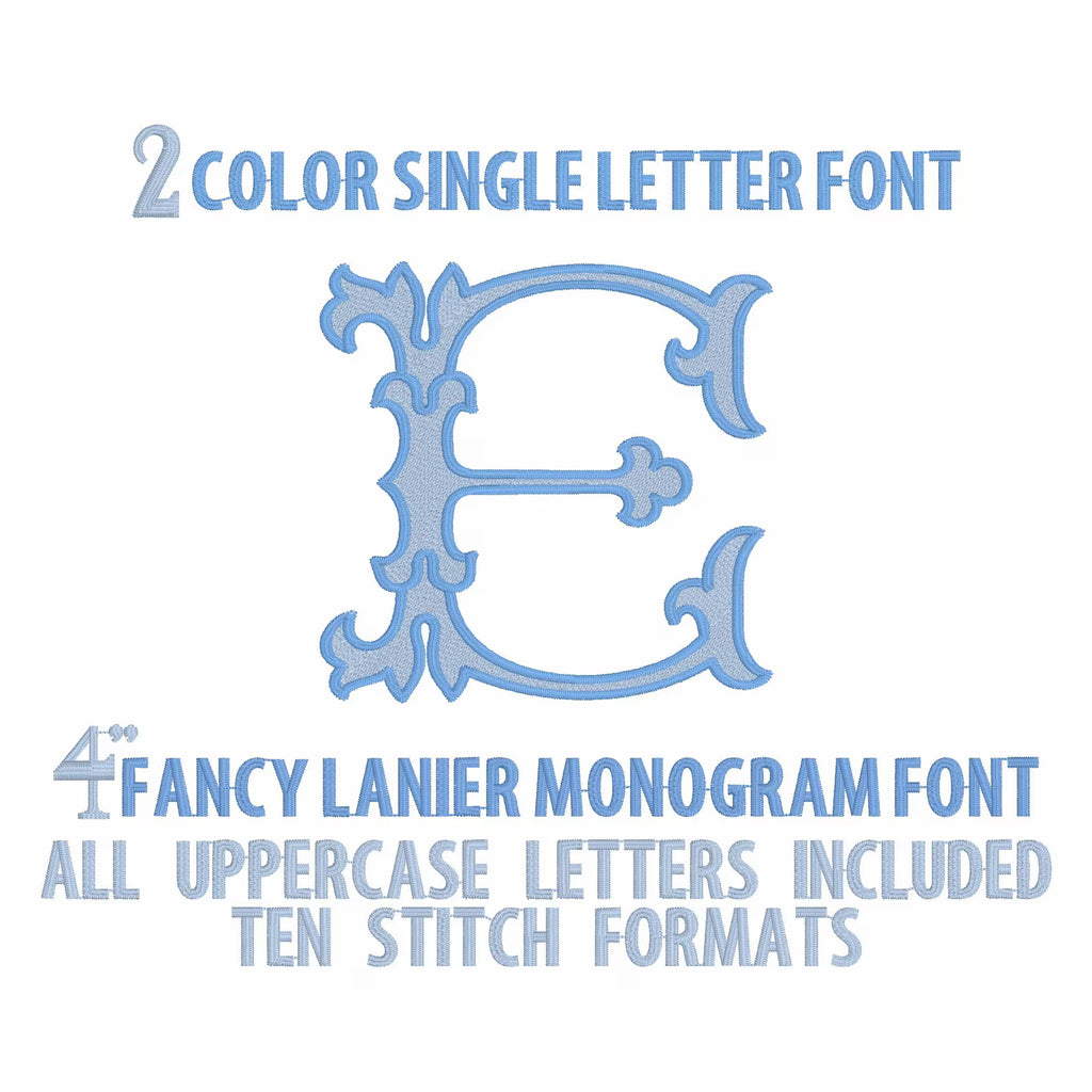 Lanier Monogram Font: 4" Two-Color Embroidery Design (10 Formats)