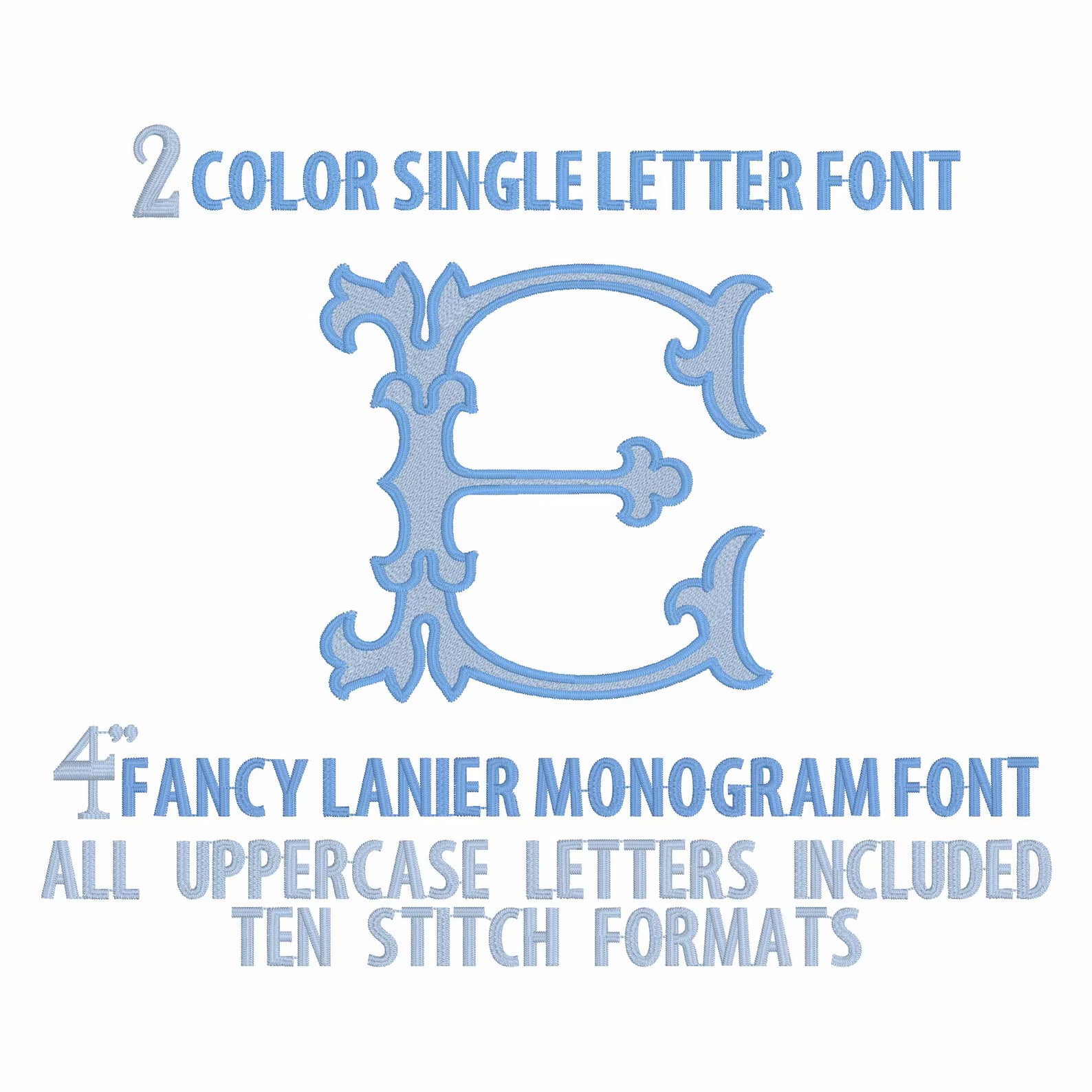 Lanier Monogram Font: 4" Two-Color Embroidery Design (10 Formats)