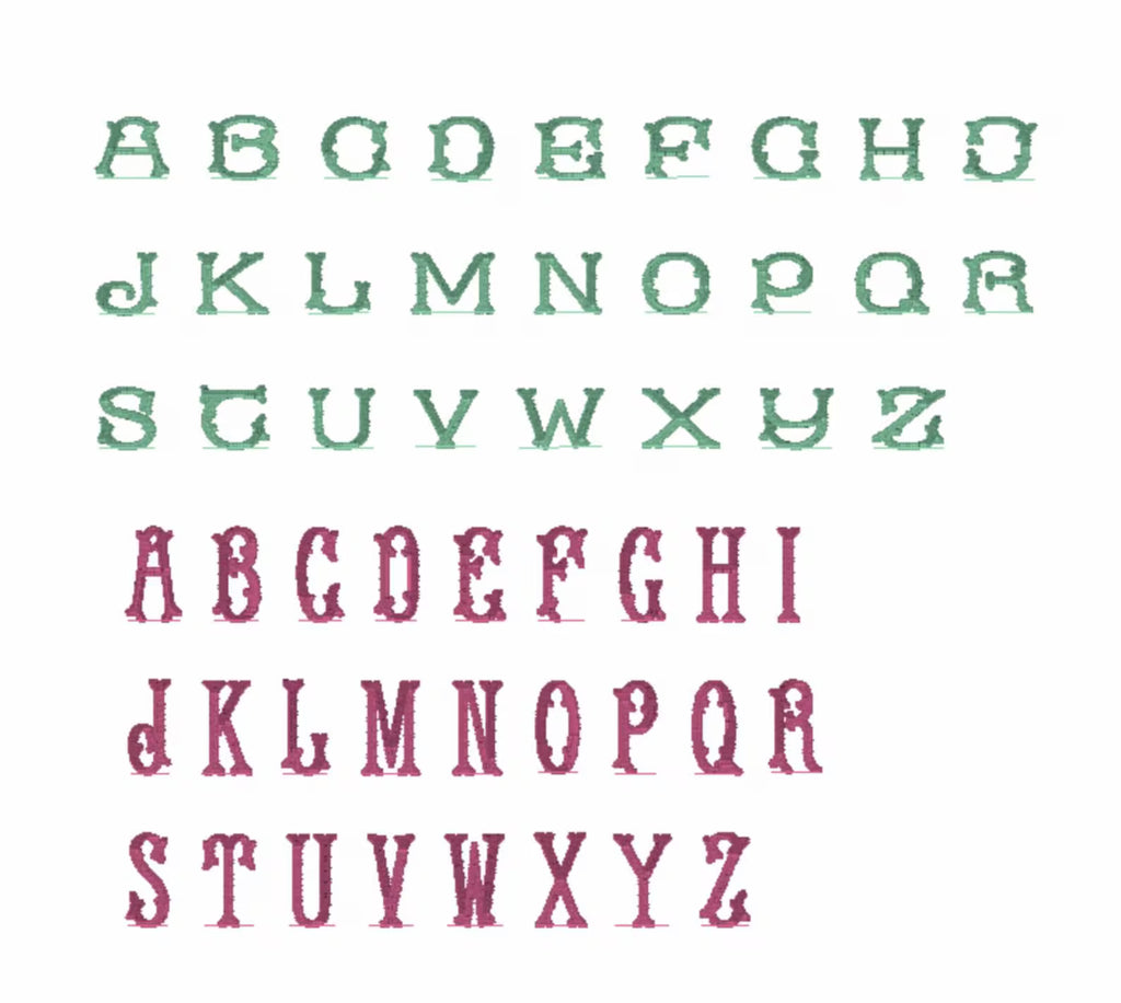 Fishtail Embroidery Font: 52 Letters (2 Letter Styles), 9 Formats + .bx