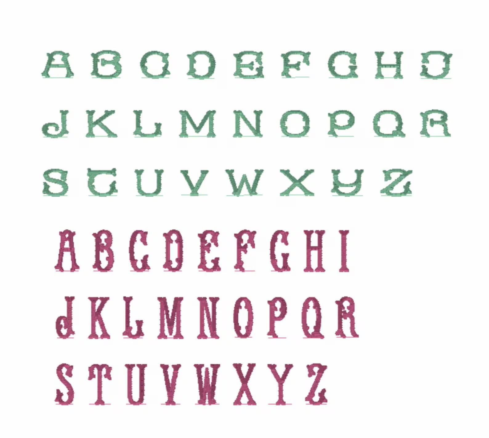 Fishtail Embroidery Font: 52 Letters (2 Letter Styles), 9 Formats + .bx