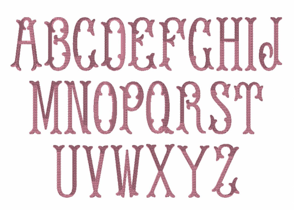 Fishtail Embroidery Font: 52 Letters (2 Letter Styles), 9 Formats + .bx