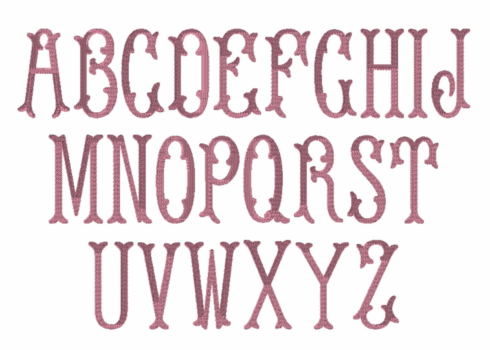 Fishtail Embroidery Font: 52 Letters (2 Letter Styles), 9 Formats + .bx