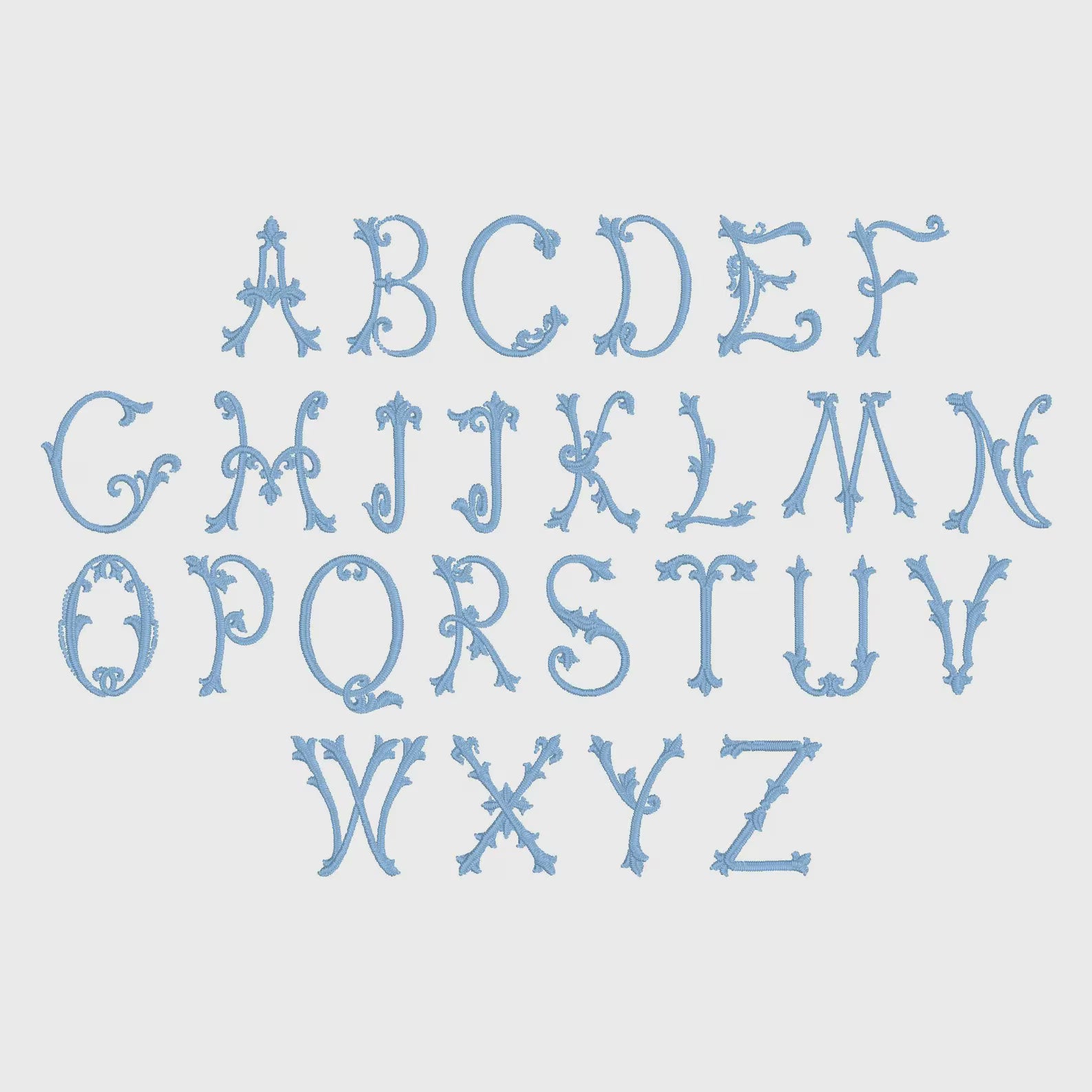2,3,4,5,6,7,8,9,10 inch Antoinette Monogram Embroidery Font: 3-Letter Monogram