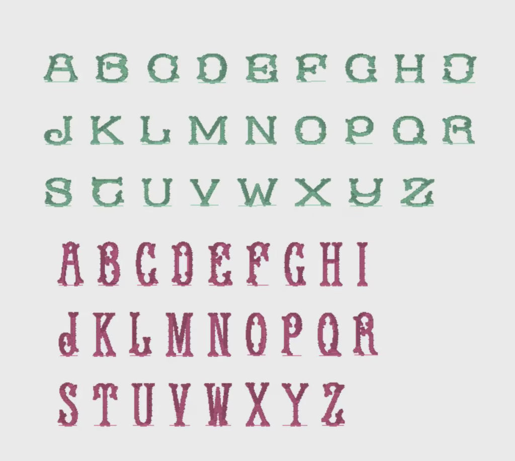 Fishtail Embroidery Font: 52 Letters (2 Letter Styles), 9 Formats + .bx
