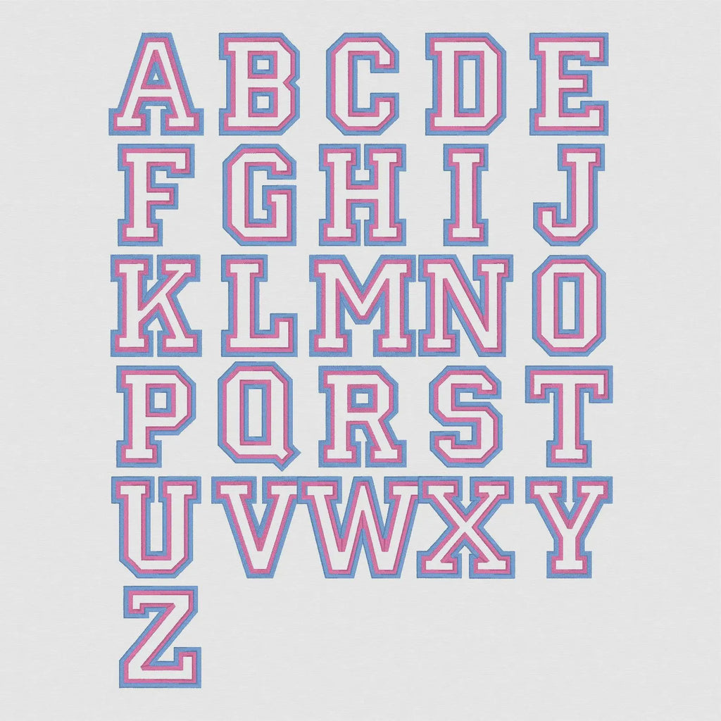 Varsity Block Double Layer Embroidery Font (2-6 Inch 9 Formats + .bx File)