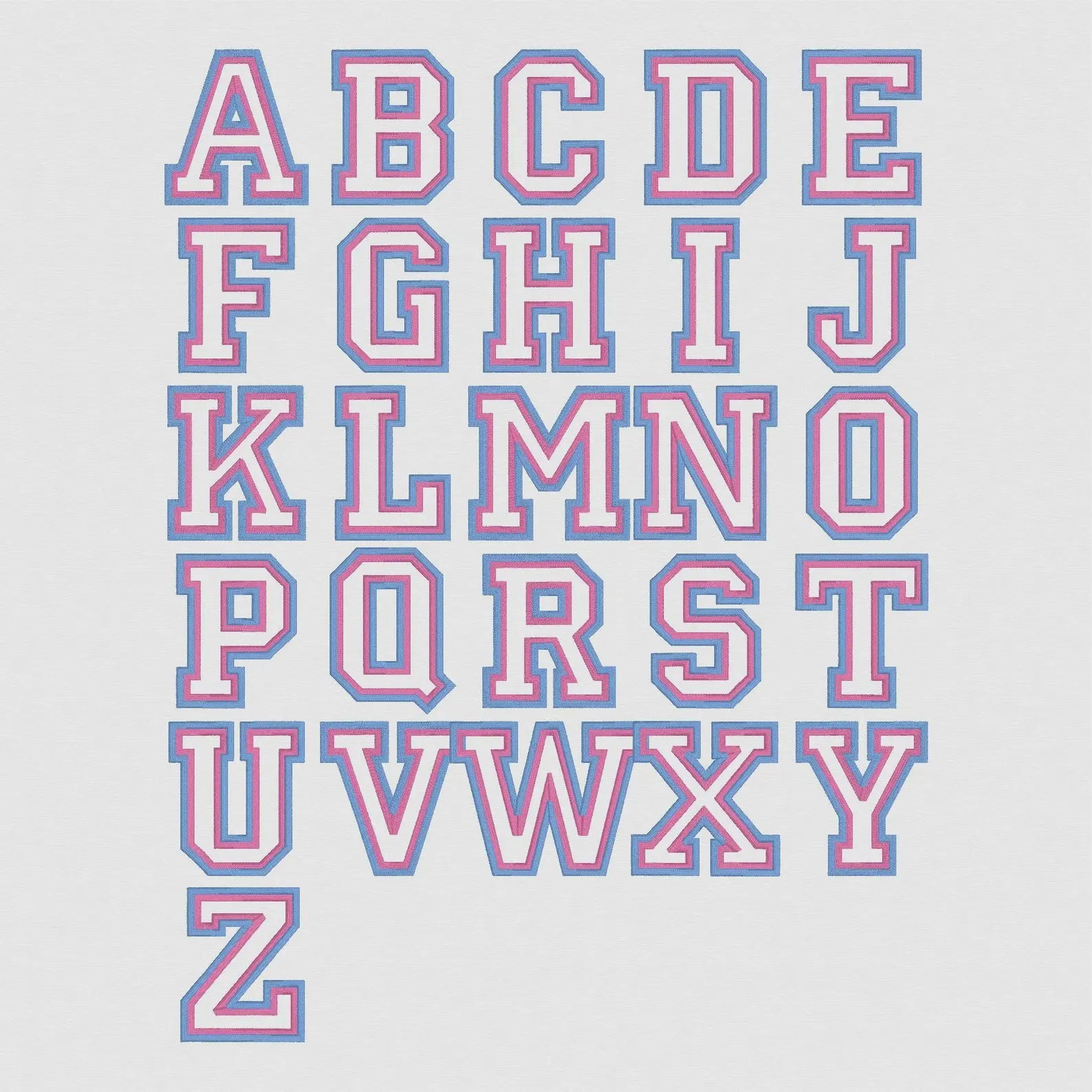 Varsity Block Double Layer Embroidery Font (2-6 Inch 9 Formats + .bx File)