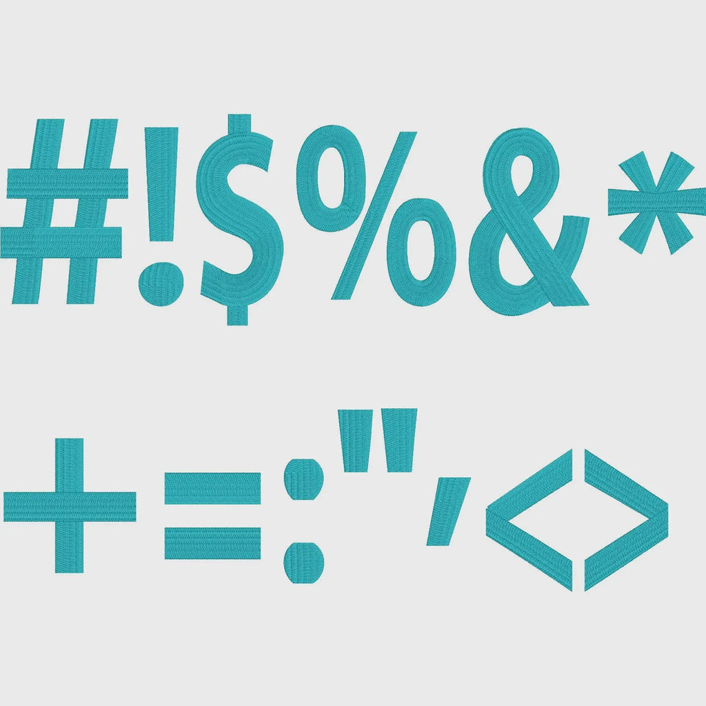 Varsity Block Embroidery Font: Letters, Numbers, Symbols (.bx + 9 Stitch Formats, 1-6 inch)