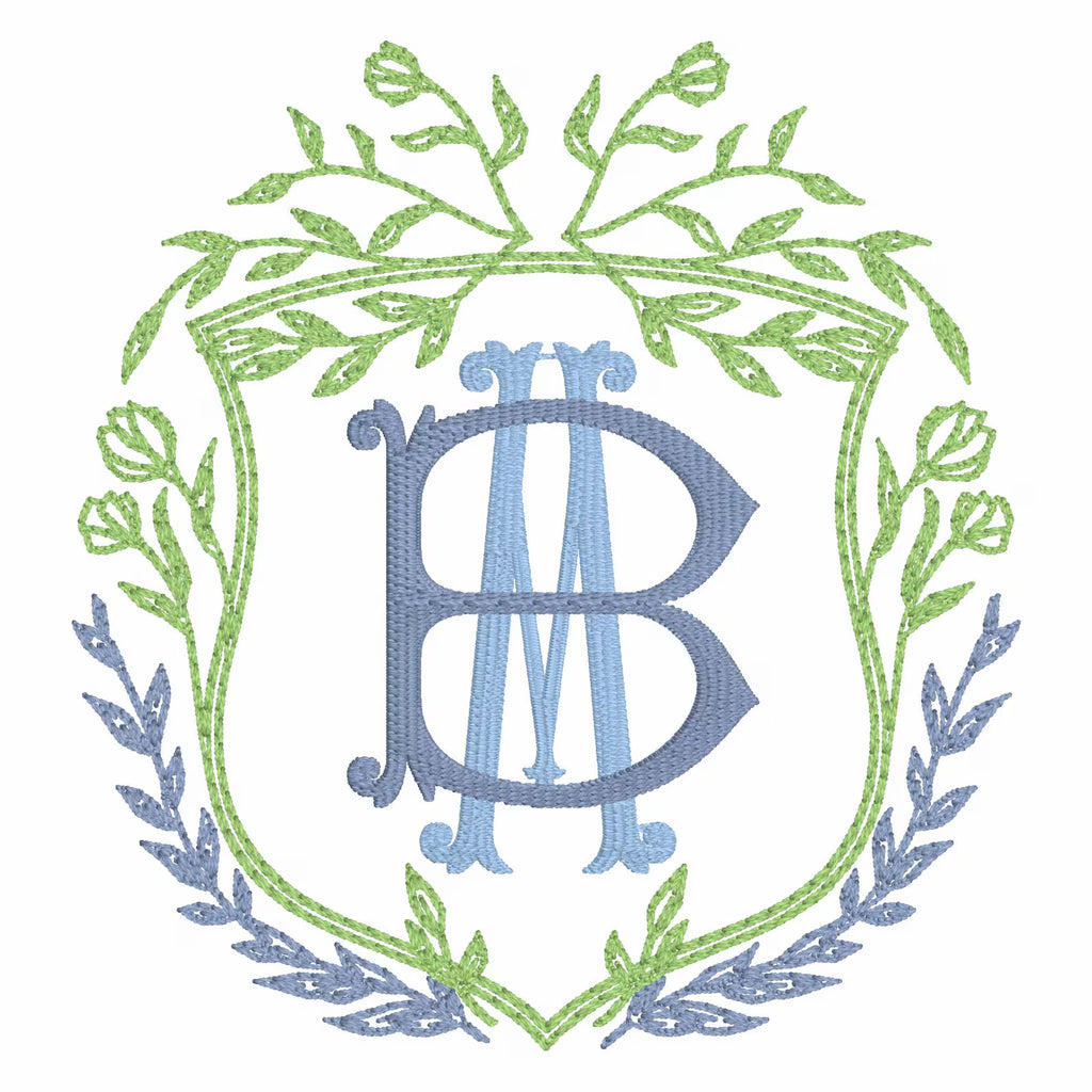 Vintage Floral Crest Monogram Frame Embroidery Design (4 Inch, 10 Formats, Instant Download)