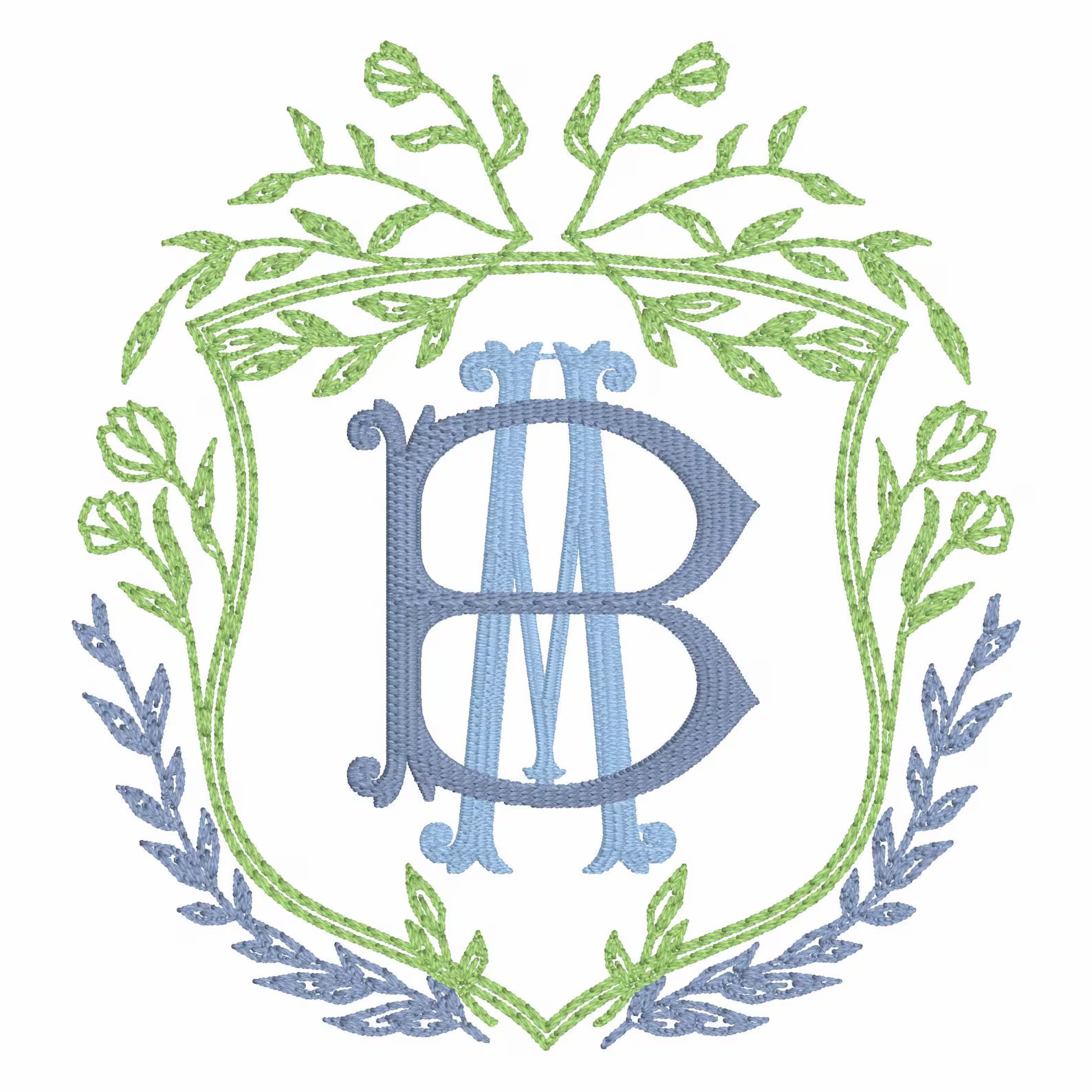 Vintage Floral Crest Monogram Frame Embroidery Design (4 Inch, 10 Formats, Instant Download)
