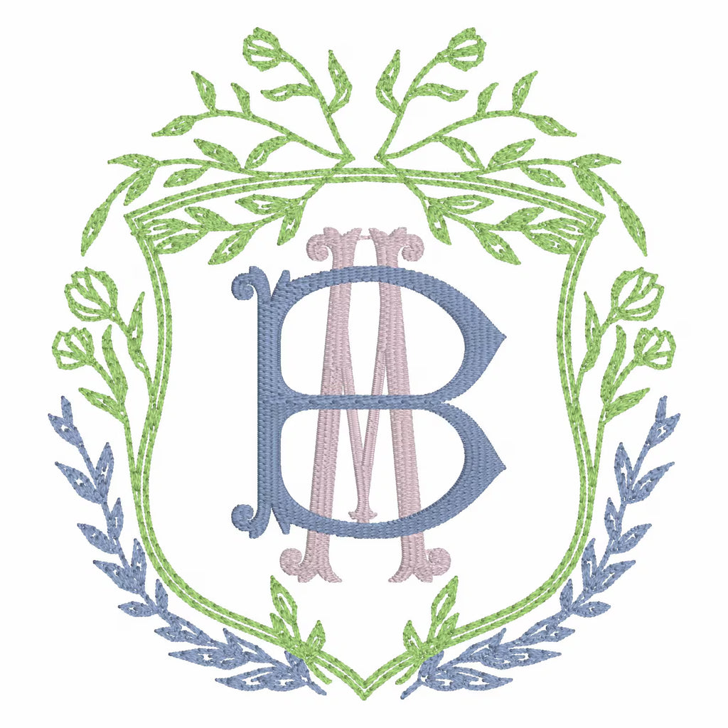 Vintage Floral Crest Monogram Frame Embroidery Design (4 Inch, 10 Formats, Instant Download)