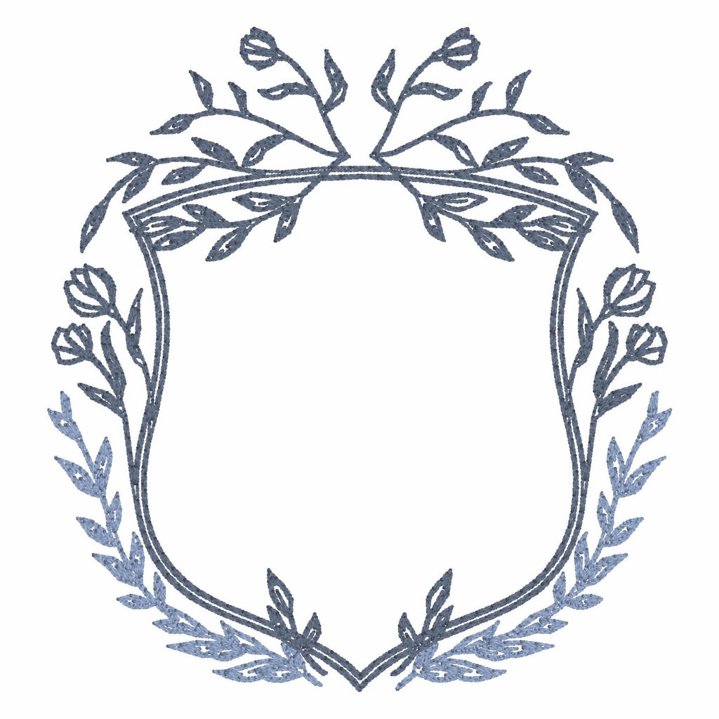 Vintage Floral Crest Monogram Frame Embroidery Design (4 Inch, 10 Formats, Instant Download)