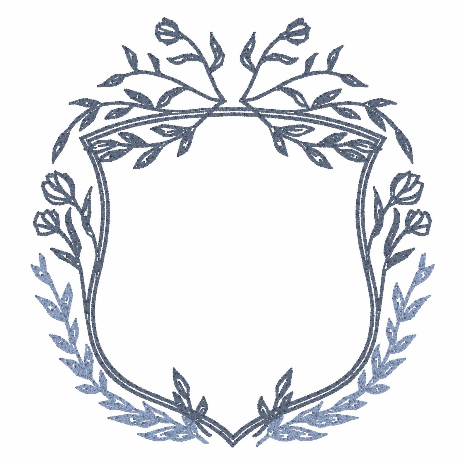 Vintage Floral Crest Monogram Frame Embroidery Design (4 Inch, 10 Formats, Instant Download)