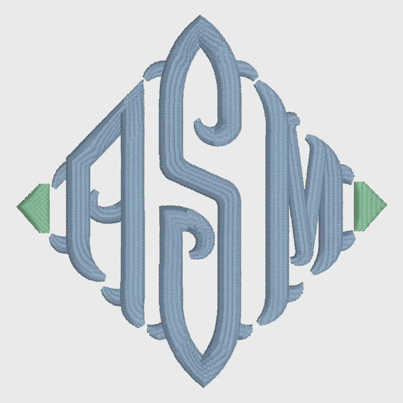 Fishtail Diamond Embroidery Font File: Editable Sizing (9 File Types)