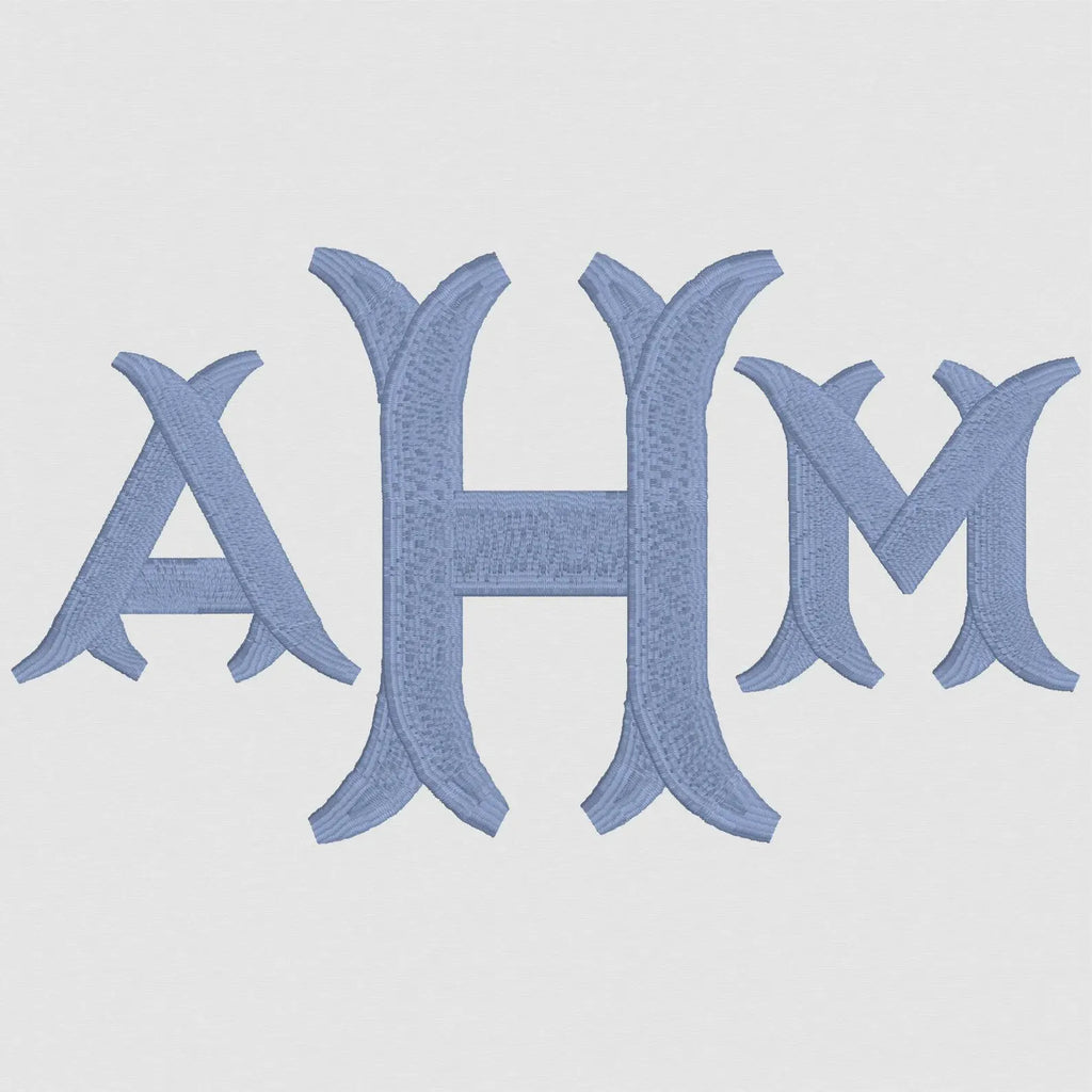 Classic Fishtail Embroidery Monogram Font: 1 Inch & 2 Inch (10 Stitch Formats)