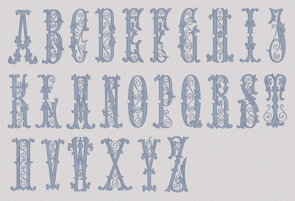 Florence Antique Monogram Embroidery Font (4 and 8 inch) (Digital Download)