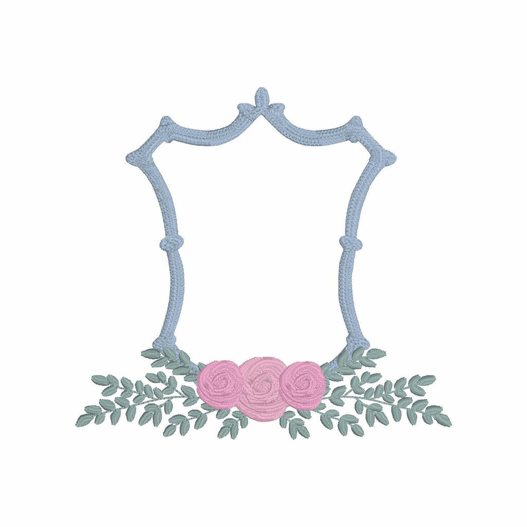 Rose Greenery Bamboo Crest Monogram Frame Embroidery Design 10 Sew Formats Instant Downloads