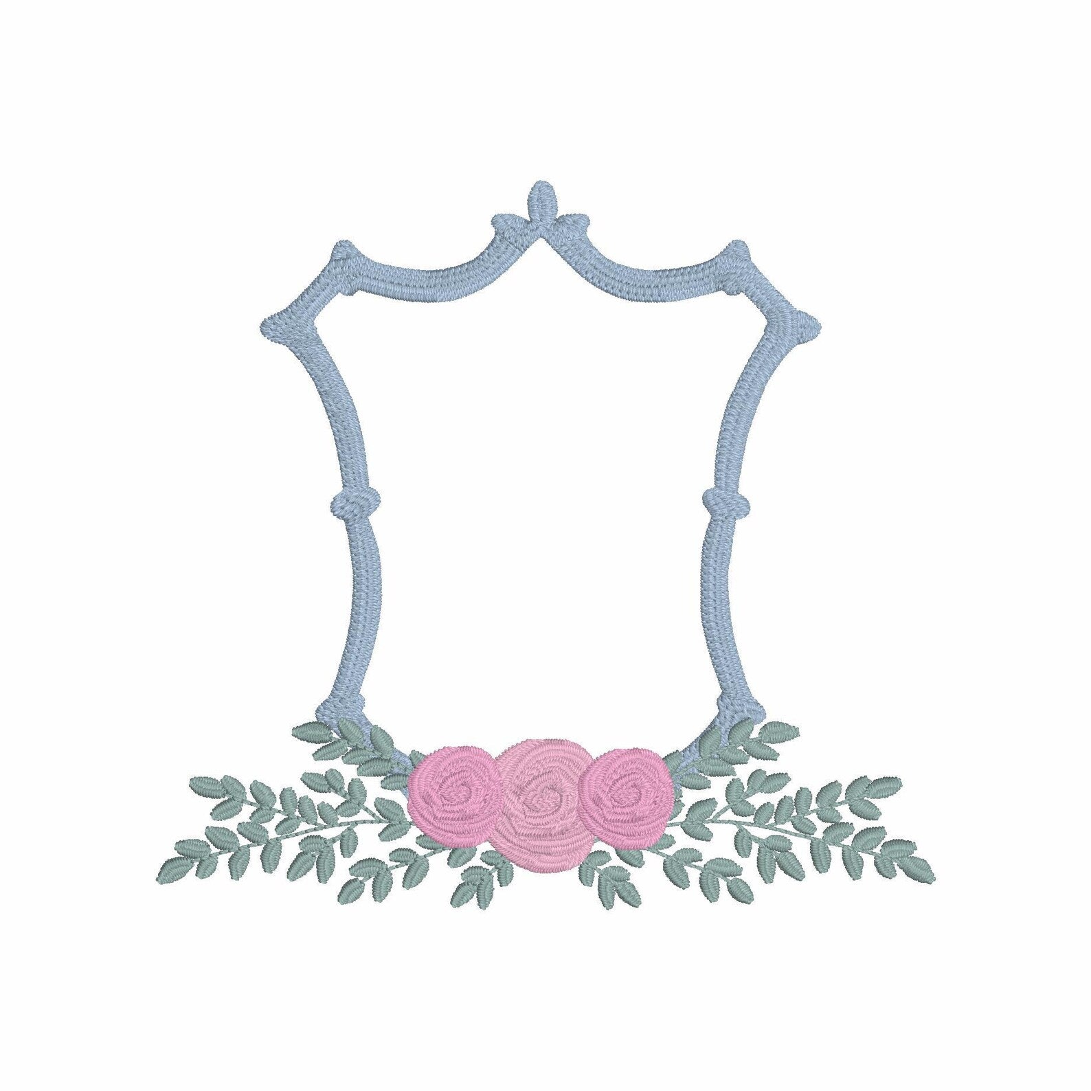 Rose Greenery Bamboo Crest Monogram Frame Embroidery Design 10 Sew Formats Instant Downloads