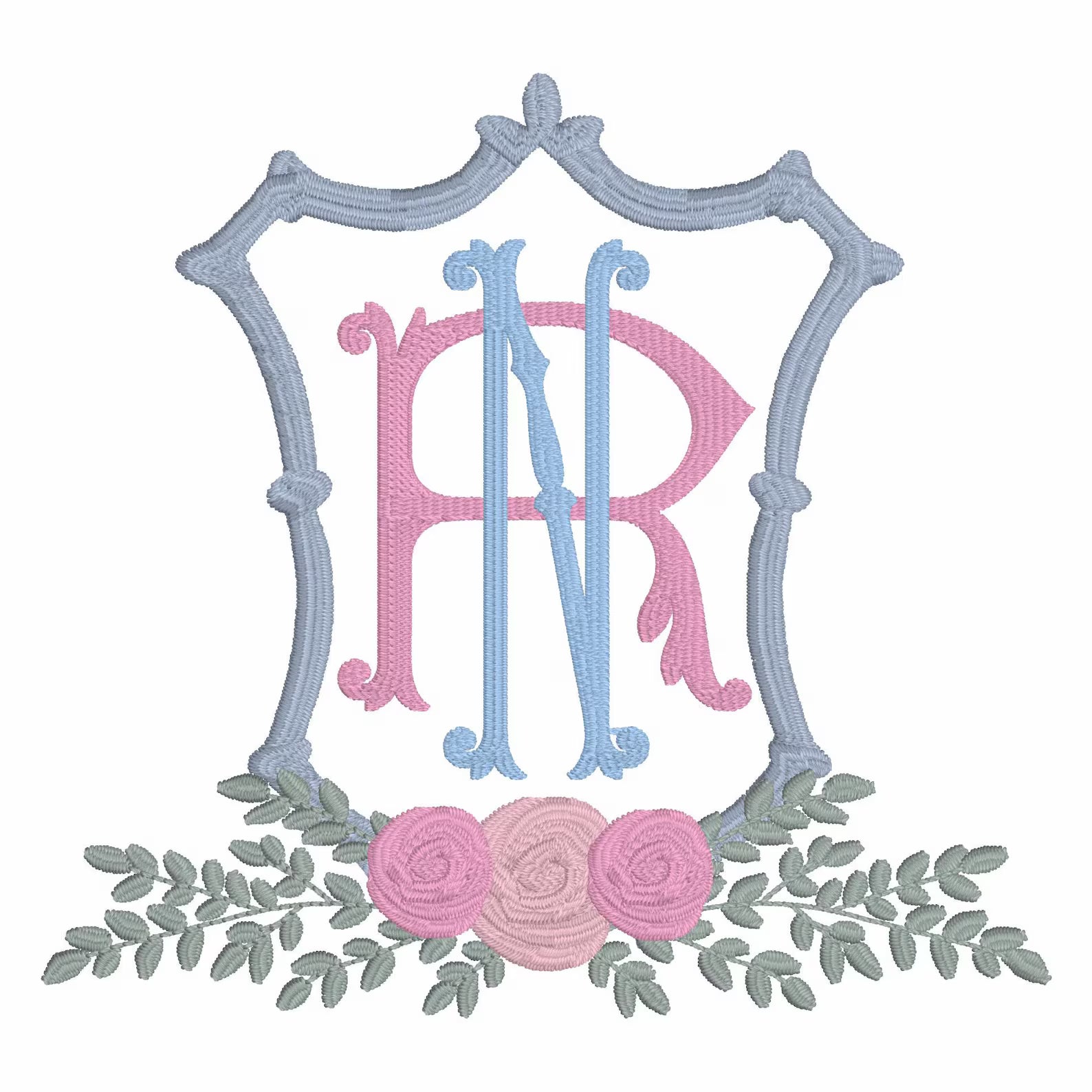 Rose Greenery Bamboo Crest Monogram Frame Embroidery Design 10 Sew Formats Instant Downloads