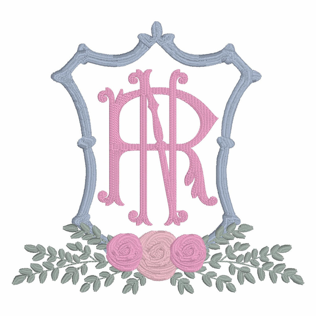 Rose Greenery Bamboo Crest Monogram Frame Embroidery Design 10 Sew Formats Instant Downloads