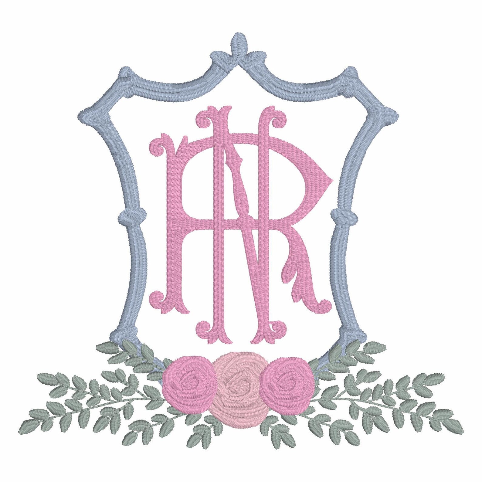 Rose Greenery Bamboo Crest Monogram Frame Embroidery Design 10 Sew Formats Instant Downloads