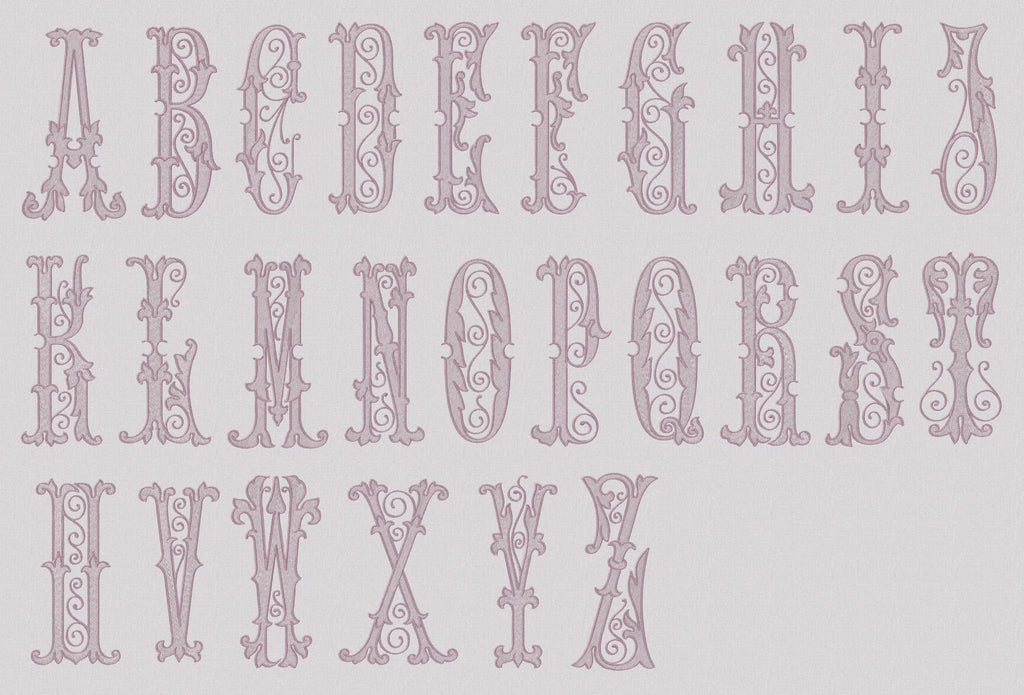 4" Antique Monogram Embroidery Font: Florence 2-Color Satin Stitch (10 File Formats)