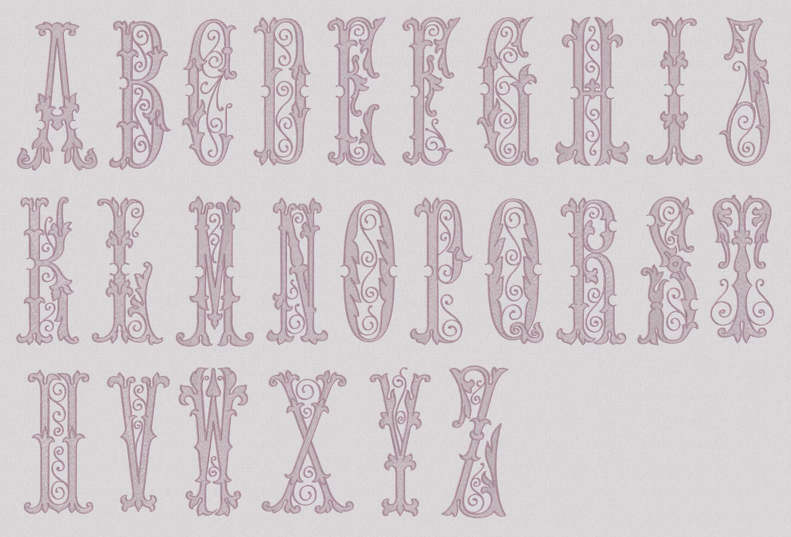 4" Antique Monogram Embroidery Font: Florence 2-Color Satin Stitch (10 File Formats)