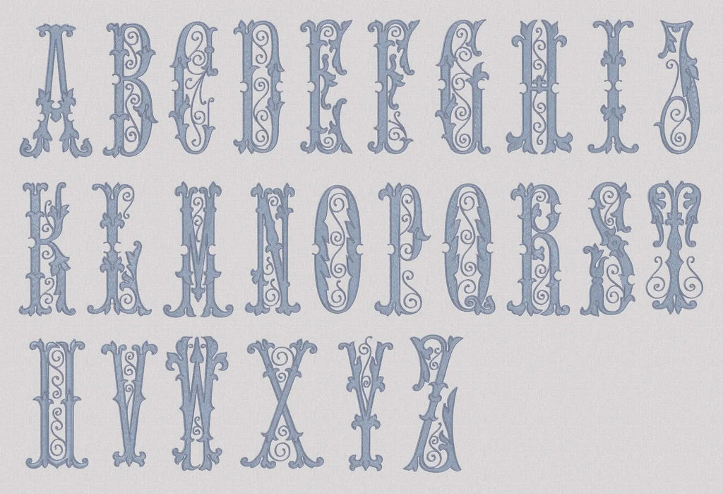 8" Florence Antique Monogram Embroidery Font, Satin and Fill Stitch (Digital Download)
