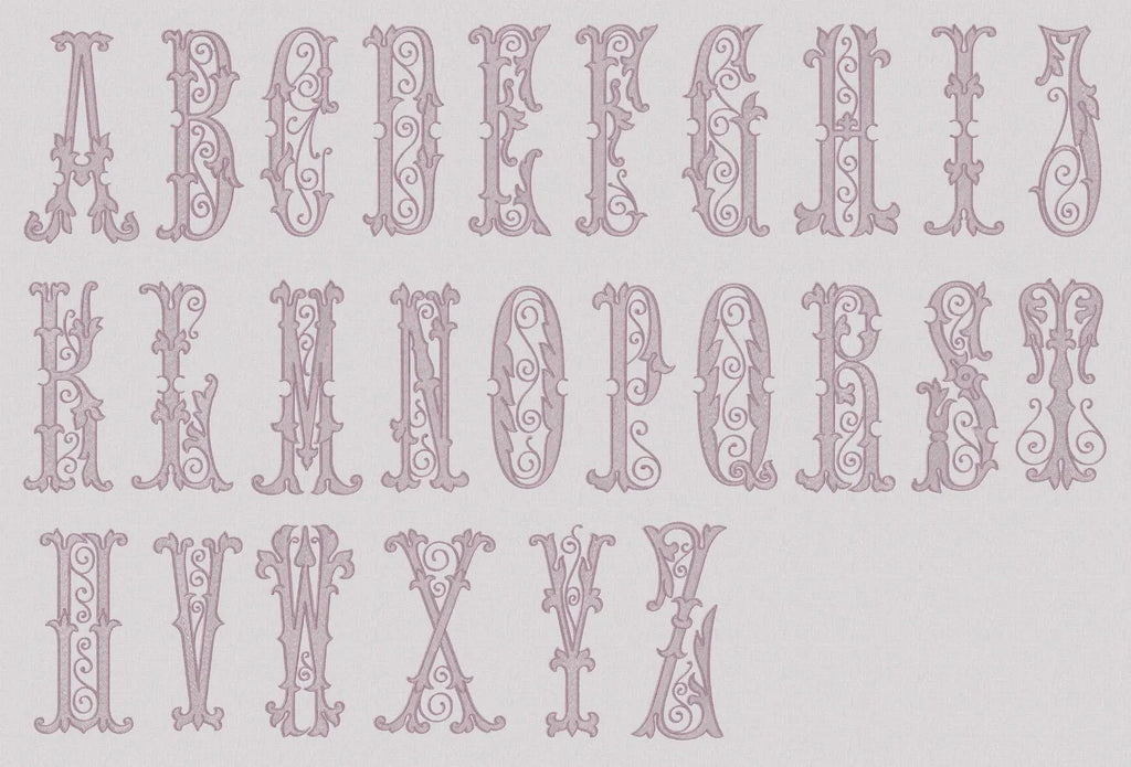 8" Florence Antique Monogram Embroidery Font, Satin and Fill Stitch (Digital Download)