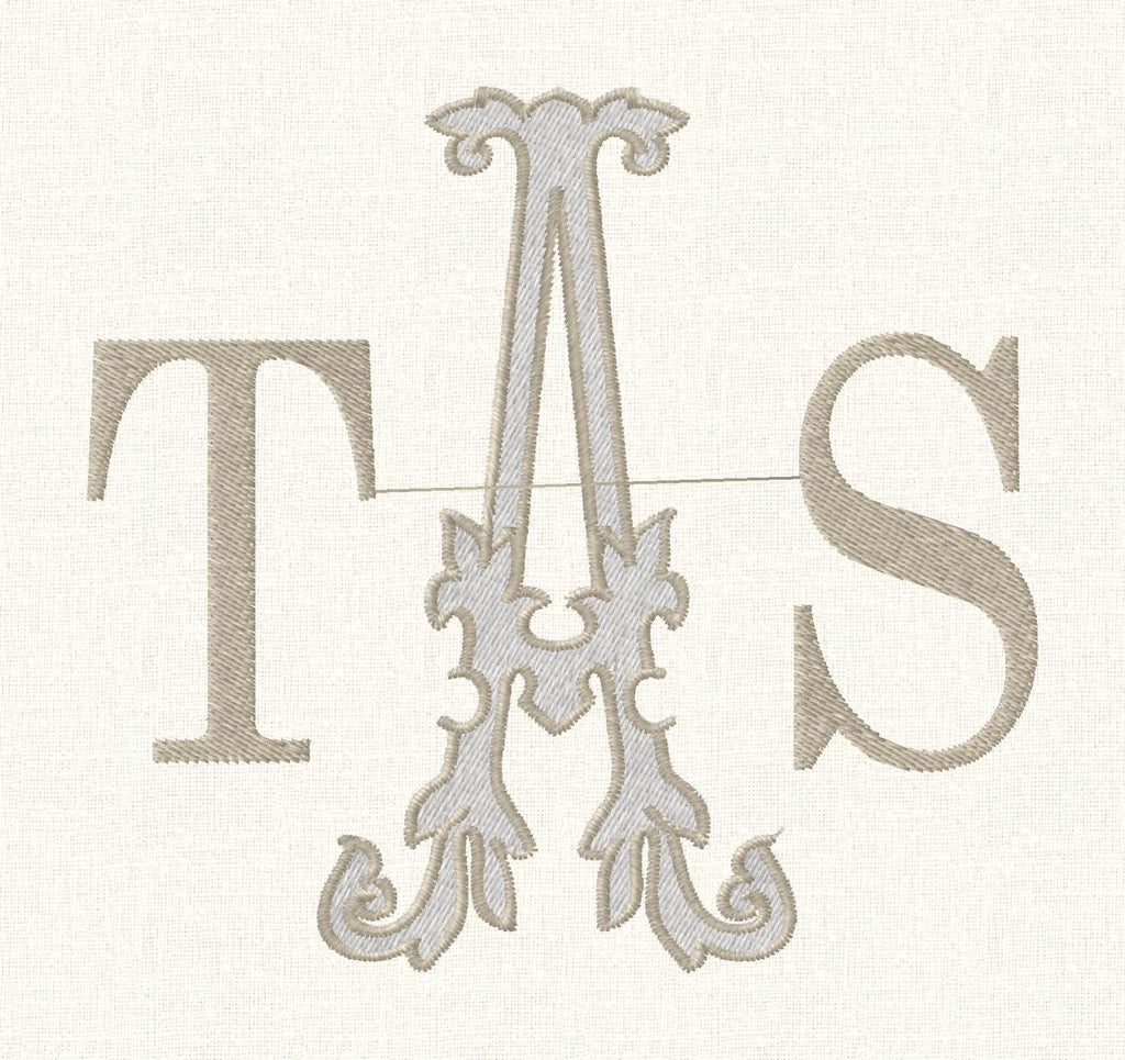 4" Antique Monogram Embroidery Font: Florence 2-Color Satin Stitch (10 File Formats)