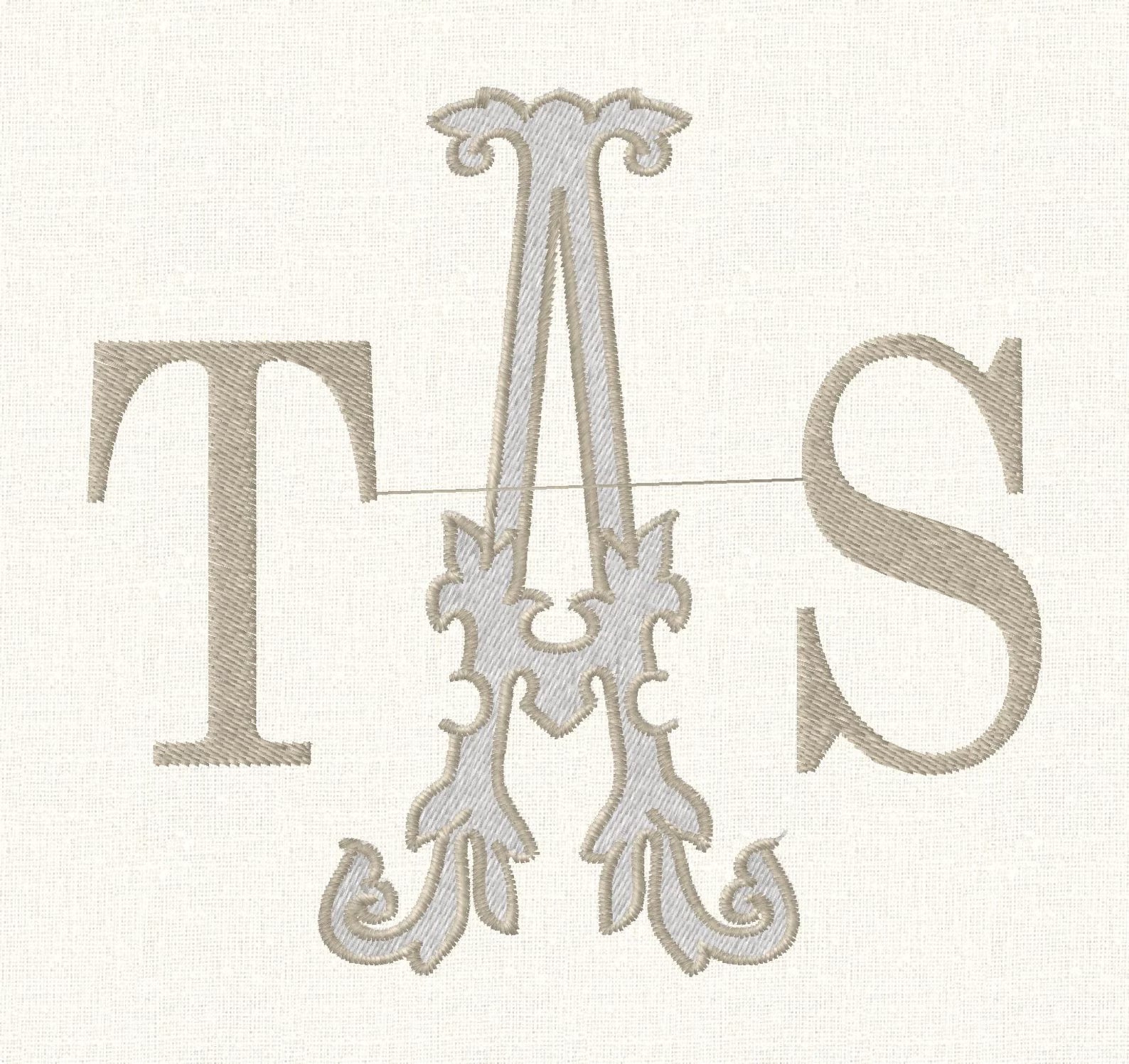 4" Antique Monogram Embroidery Font: Florence 2-Color Satin Stitch (10 File Formats)
