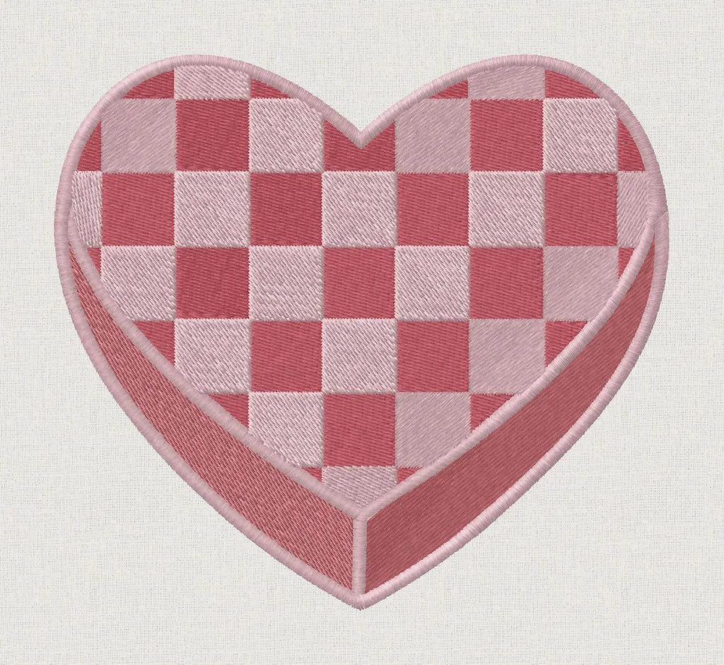 Checked Heart Embroidery Files: 2 Designs, 10 Stitch Formats
