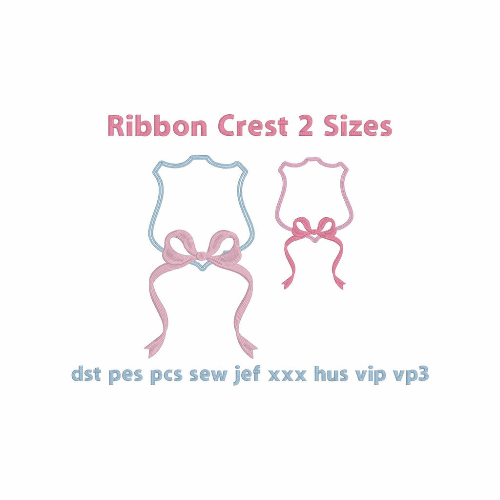 Ribbon Crest Coquette Bow Monogram Frame Embroidery Design 8 Instant Downloads 2 Sizes