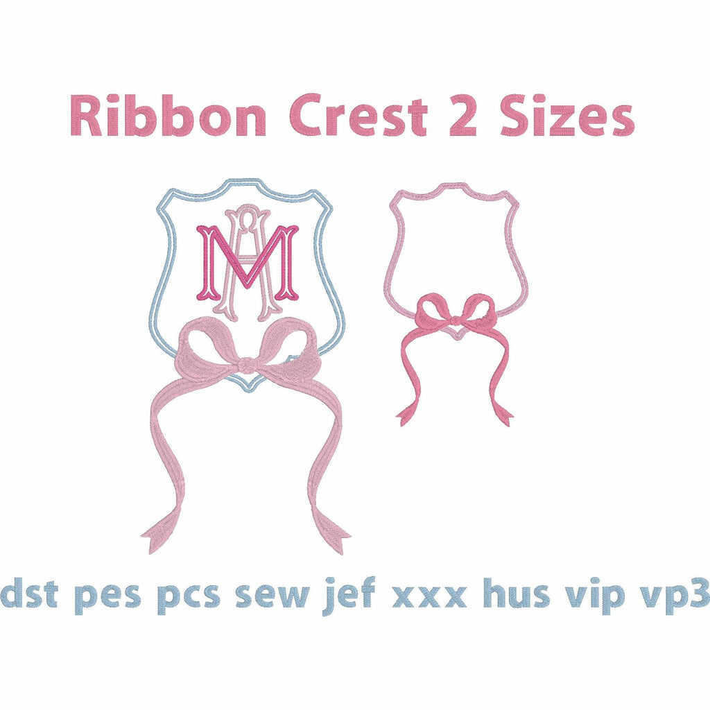 Ribbon Crest Coquette Bow Monogram Frame Embroidery Design 8 Instant Downloads 2 Sizes