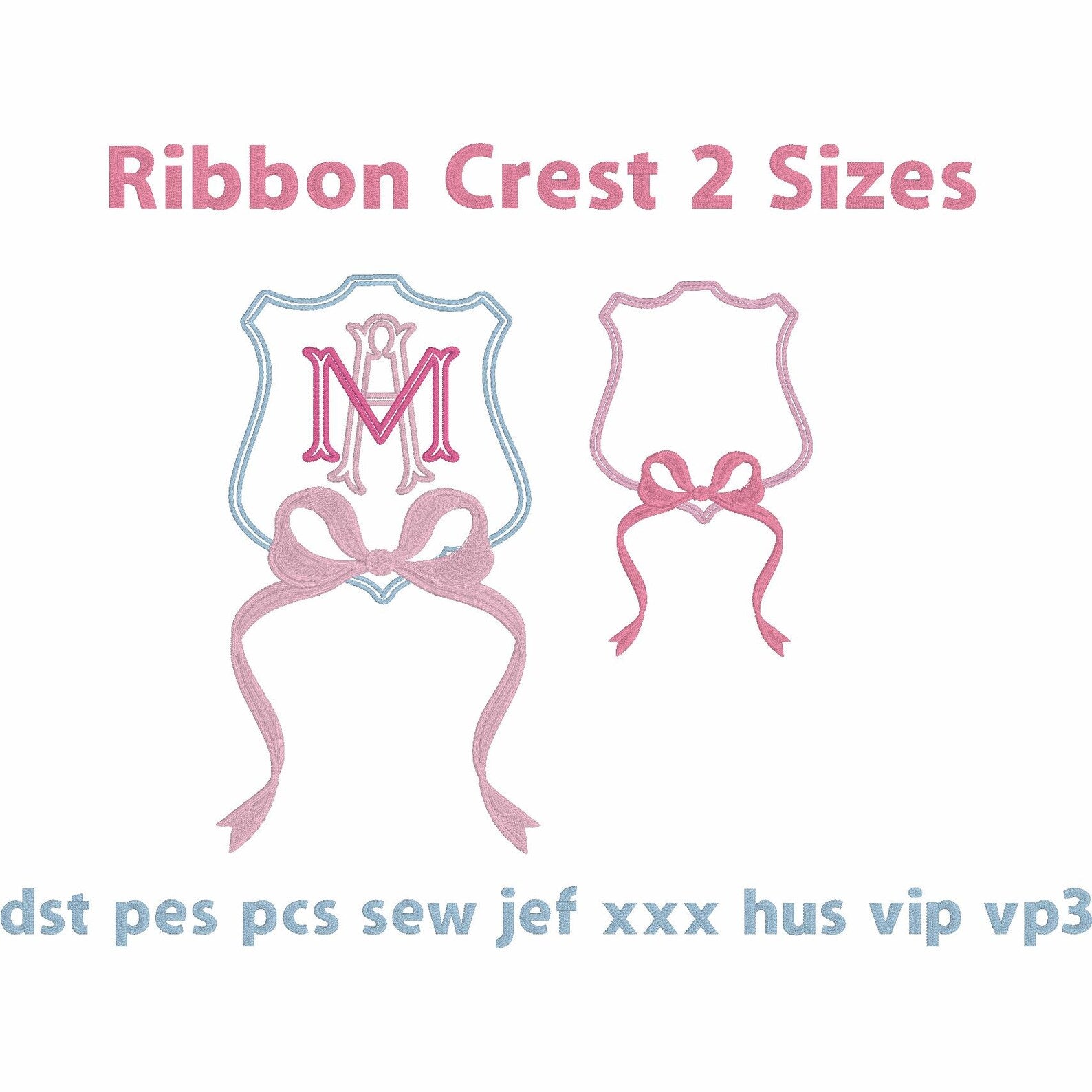 Ribbon Crest Coquette Bow Monogram Frame Embroidery Design 8 Instant Downloads 2 Sizes