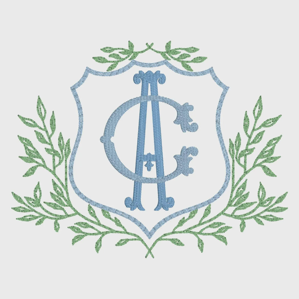 Leaves Crest Monogram Frame Embroidery Design: 4-Inch (10 Formats, Instant Download)