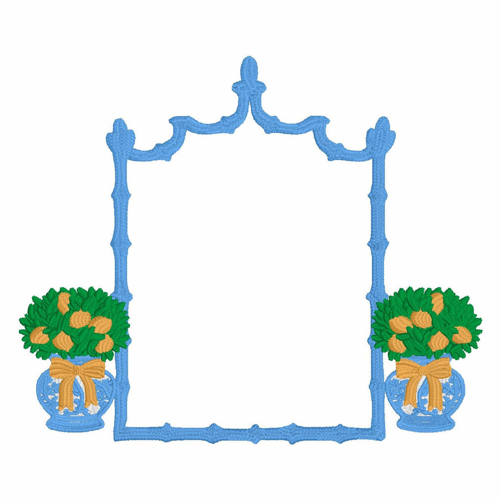 Chinoiserie Lemon Topiary Embroidery Design: Coquette Bows, Bamboo Frame (Instant Download, 10 Formats)