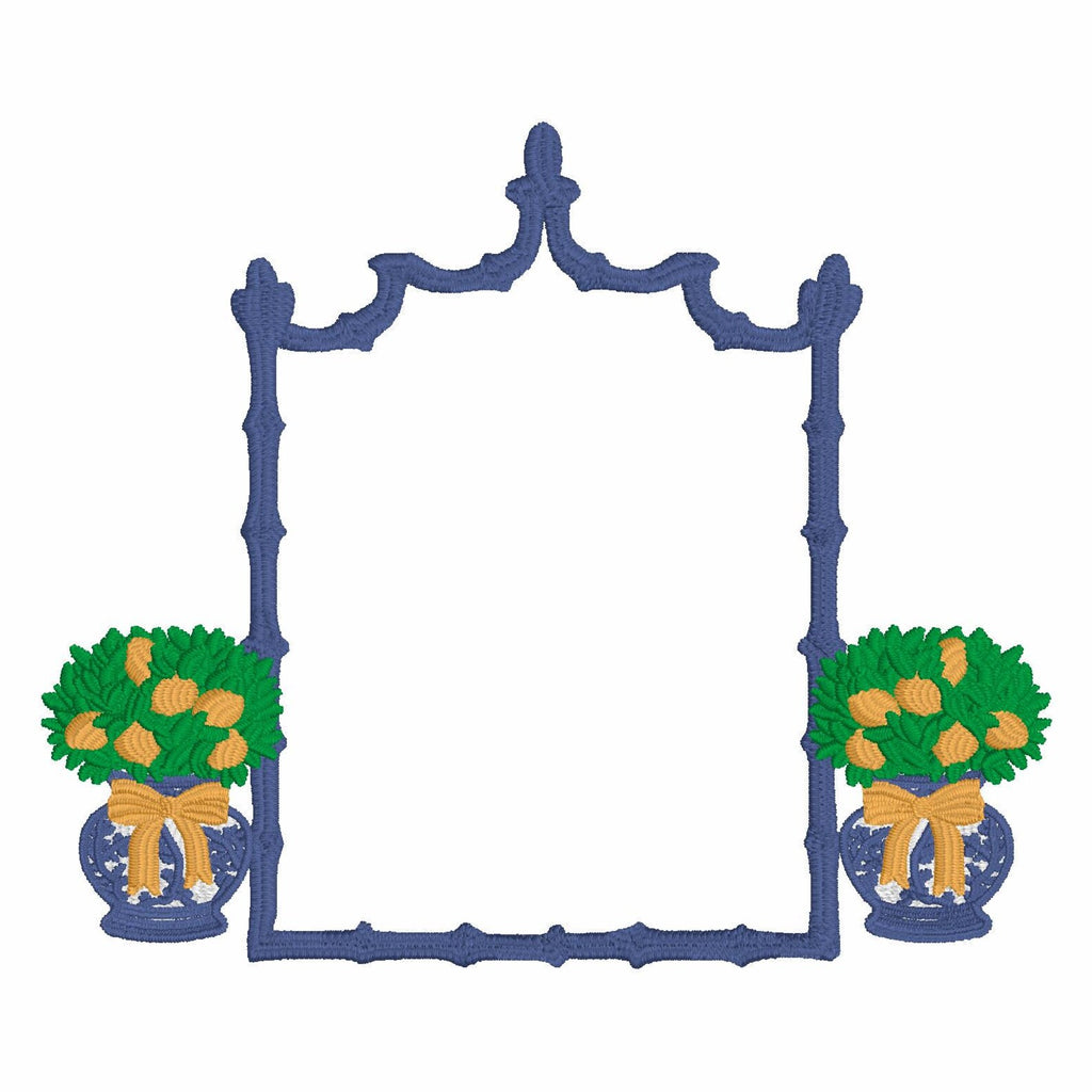 Chinoiserie Lemon Topiary Embroidery Design: Coquette Bows, Bamboo Frame (Instant Download, 10 Formats)