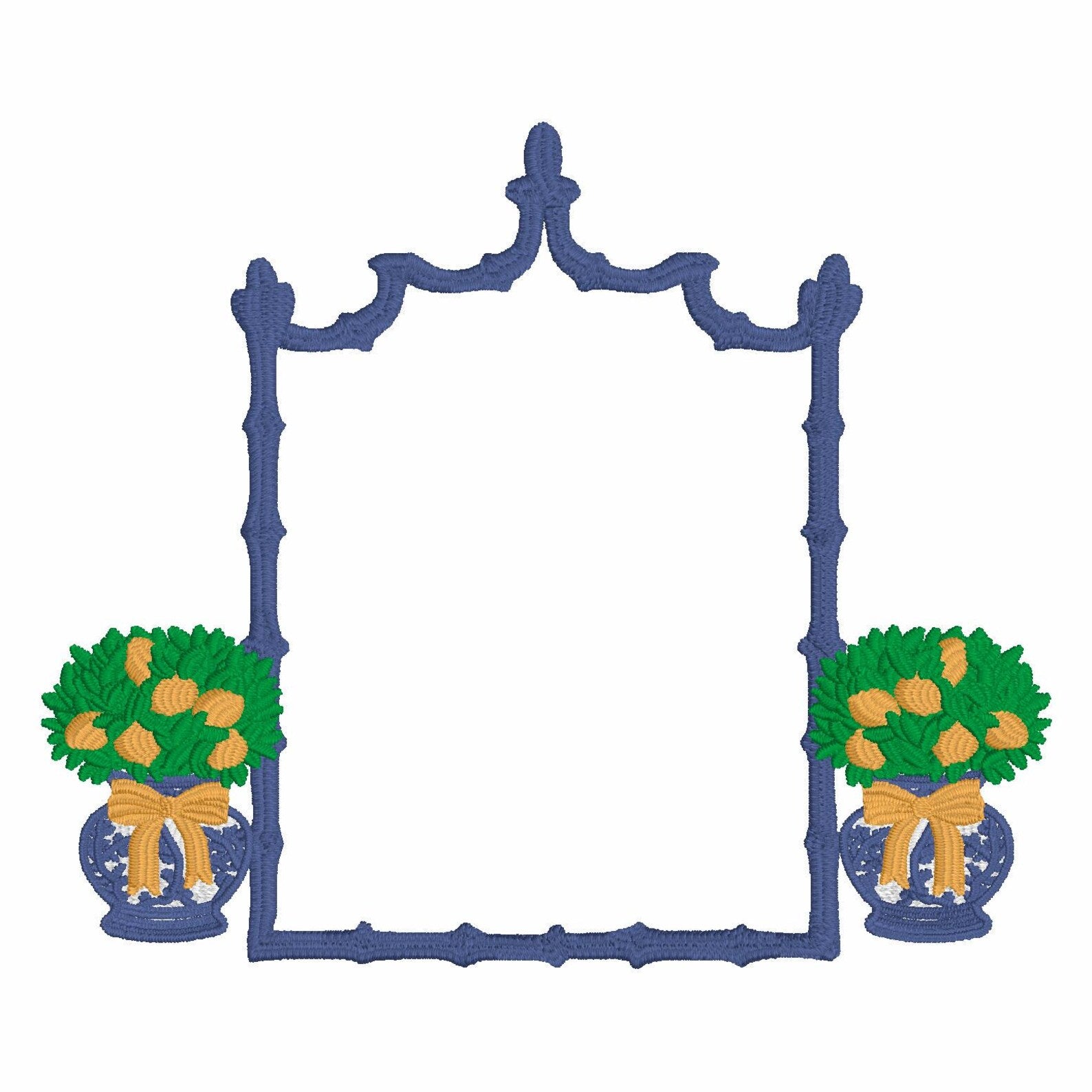 Chinoiserie Lemon Topiary Embroidery Design: Coquette Bows, Bamboo Frame (Instant Download, 10 Formats)