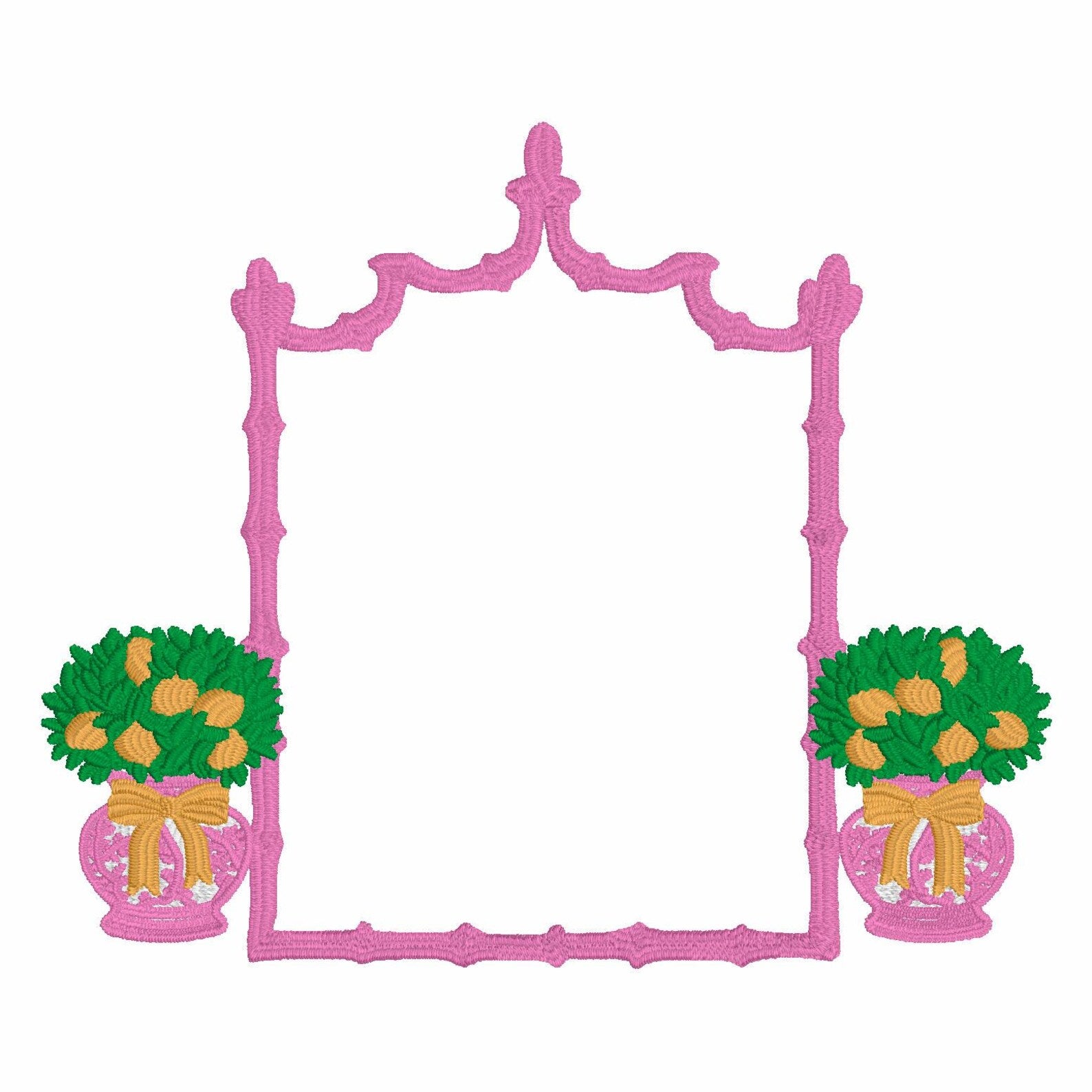 Chinoiserie Lemon Topiary Embroidery Design: Coquette Bows, Bamboo Frame (Instant Download, 10 Formats)