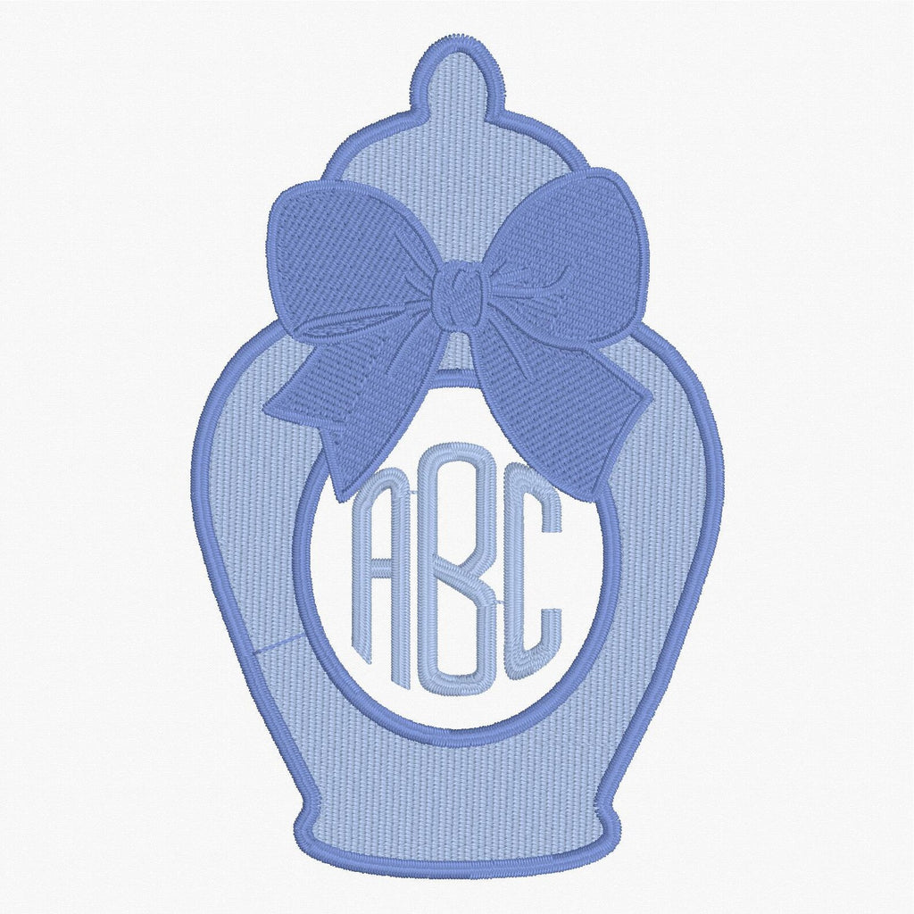 Ginger Jar Monogram Frame Embroidery Design: 3 Sizes, 10 Stitch Formats