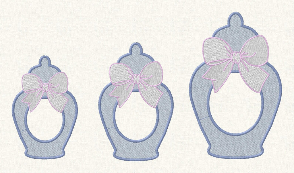 Ginger Jar Monogram Frame Embroidery Design: 3 Sizes, 10 Stitch Formats