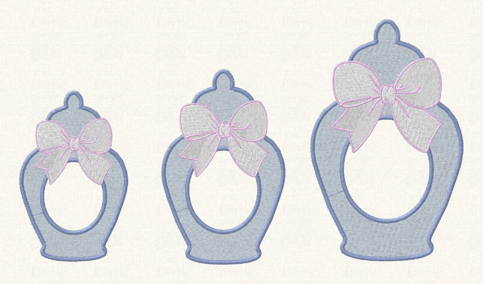 Ginger Jar Monogram Frame Embroidery Design: 3 Sizes, 10 Stitch Formats