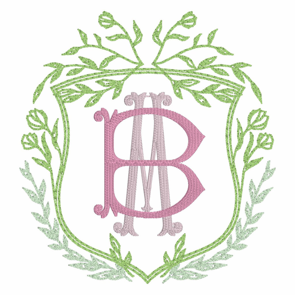 Vintage Floral Crest Monogram Frame Embroidery Design (4 Inch, 10 Formats, Instant Download)