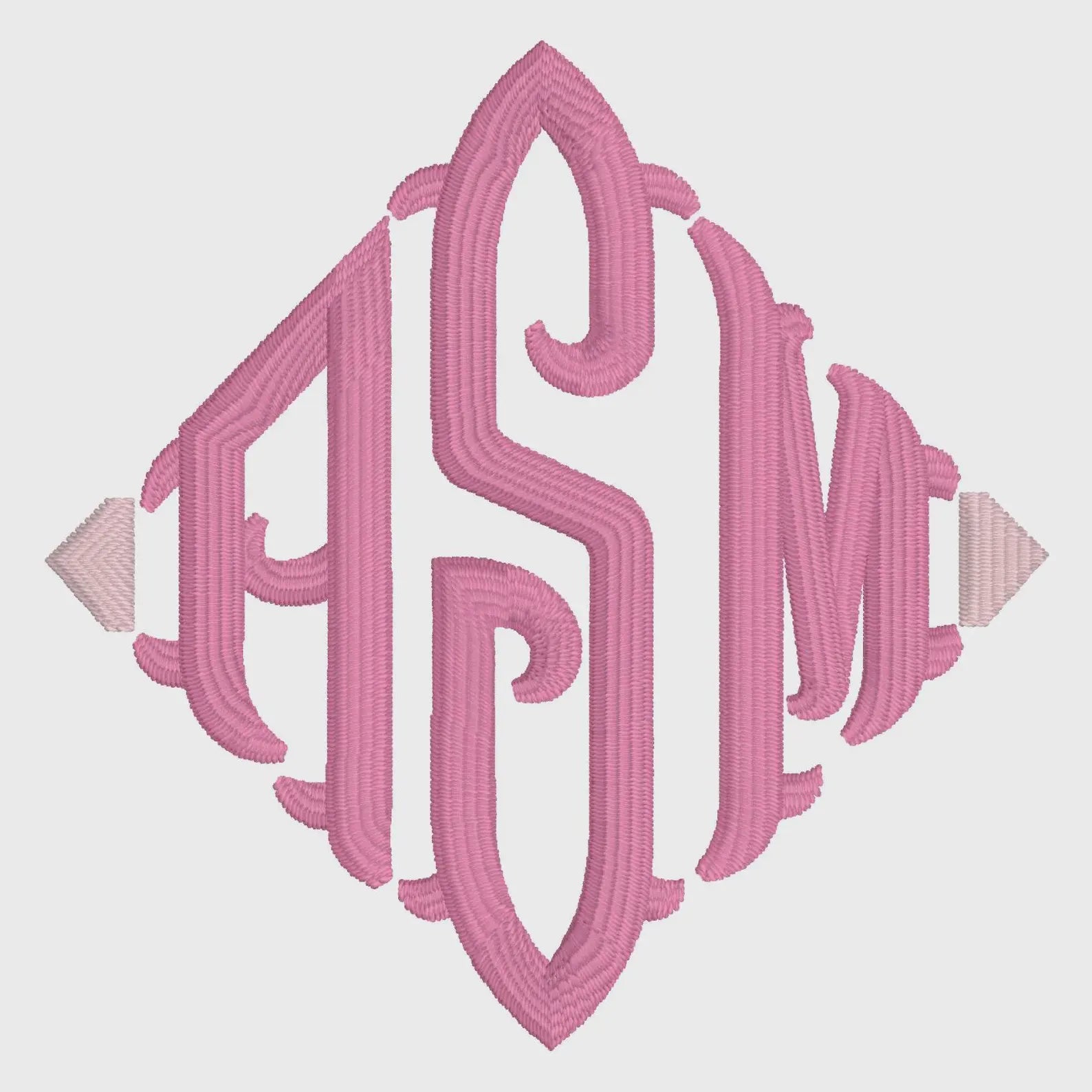 Fishtail Diamond Embroidery Font File: Editable Sizing (9 File Types)