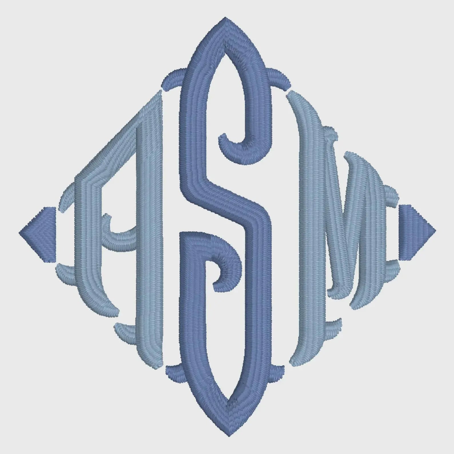 Fishtail Diamond Embroidery Font File: Editable Sizing (9 File Types)