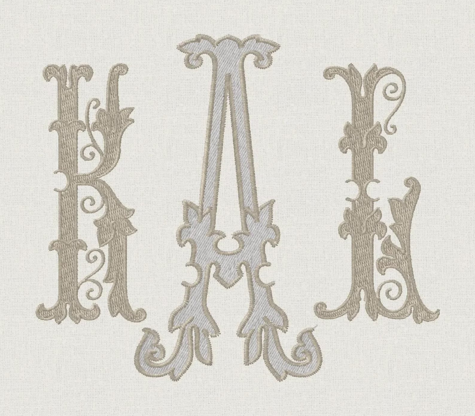 Florence Antique Monogram Embroidery Font (4 and 8 inch) (Digital Download)