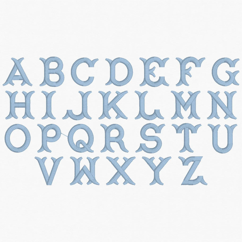 Classic Fishtail Embroidery Monogram Font: 1 Inch & 2 Inch (10 Stitch Formats)