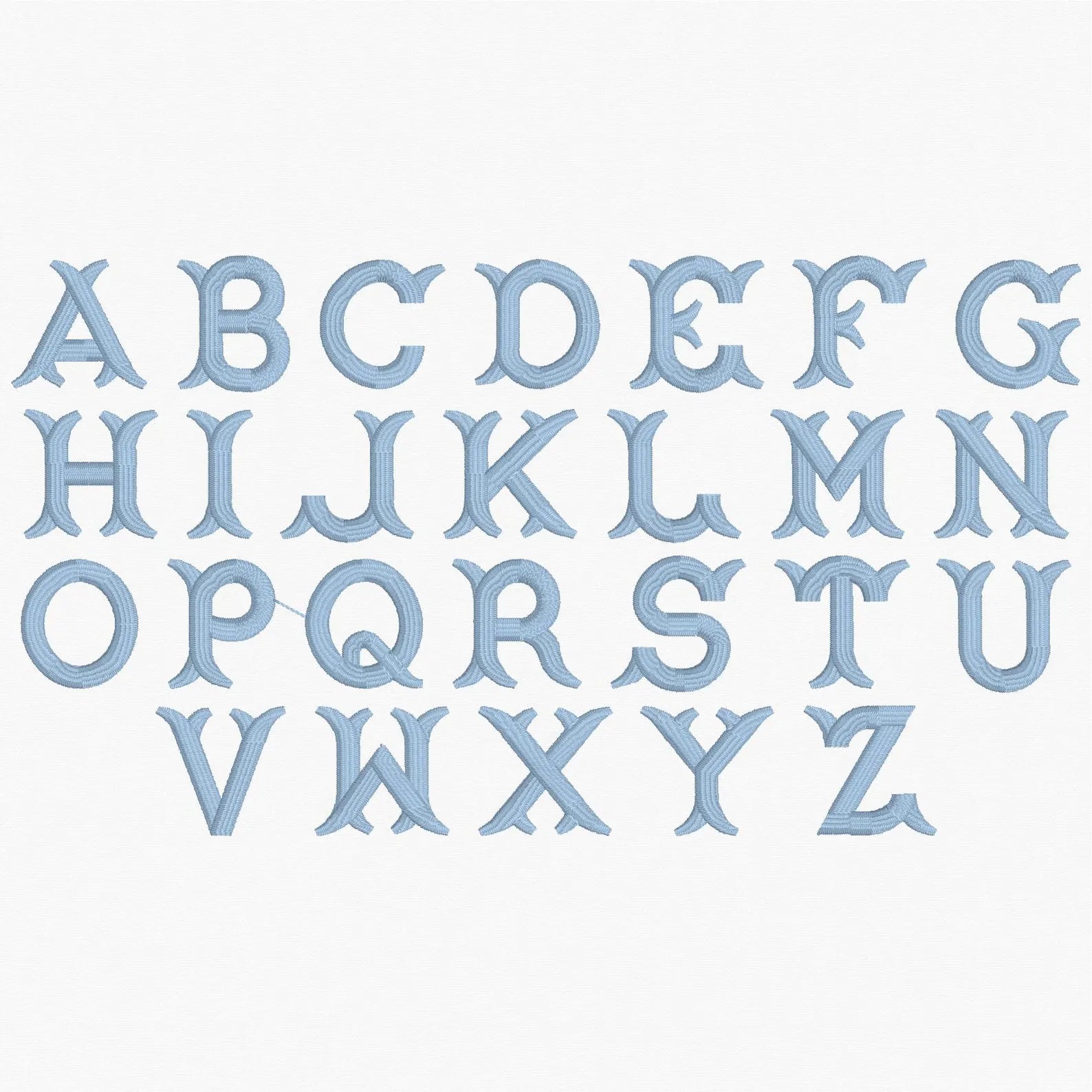 Classic Fishtail Embroidery Monogram Font: 1 Inch & 2 Inch (10 Stitch Formats)