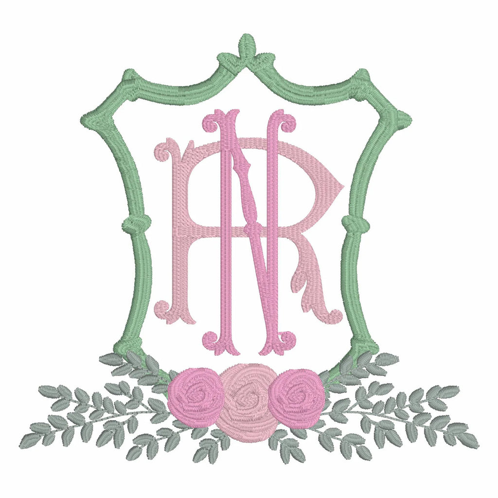 Rose Greenery Bamboo Crest Monogram Frame Embroidery Design 10 Sew Formats Instant Downloads