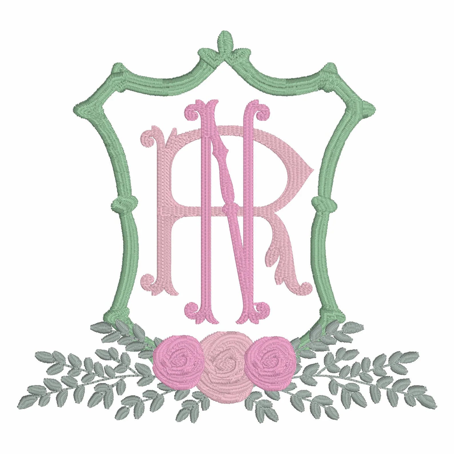 Rose Greenery Bamboo Crest Monogram Frame Embroidery Design 10 Sew Formats Instant Downloads